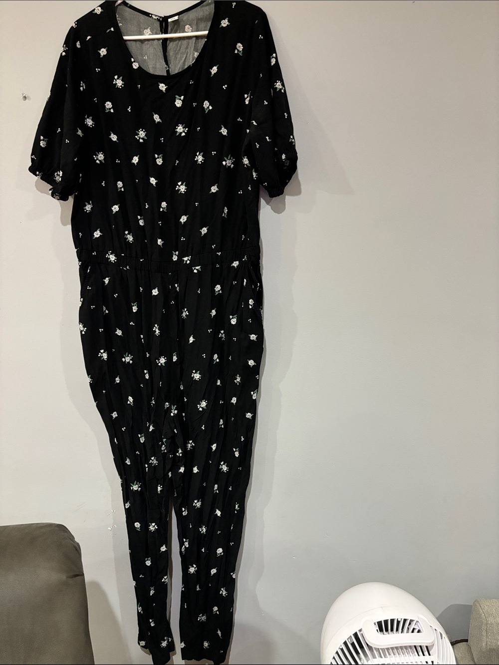 Old Navy Black Jumpsuit with White Floral Print